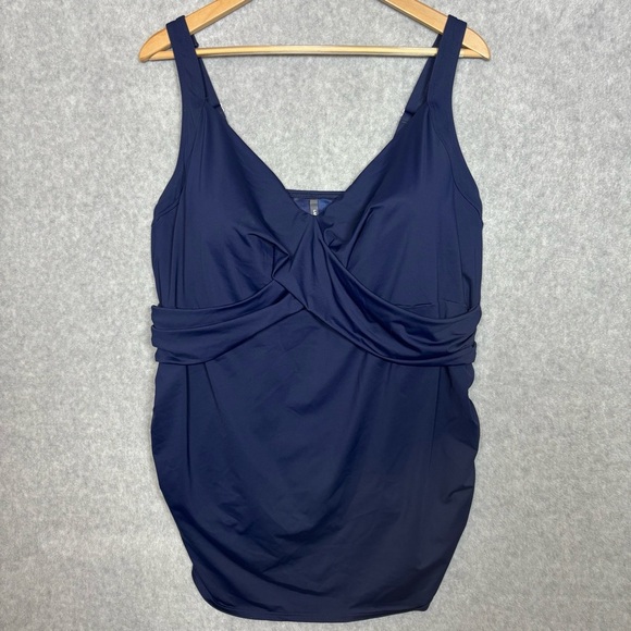 Lands’ End Tummy Control Wrap Underwire Tankini Swim Top-Navy-Women Size 26W - Picture 5 of 9